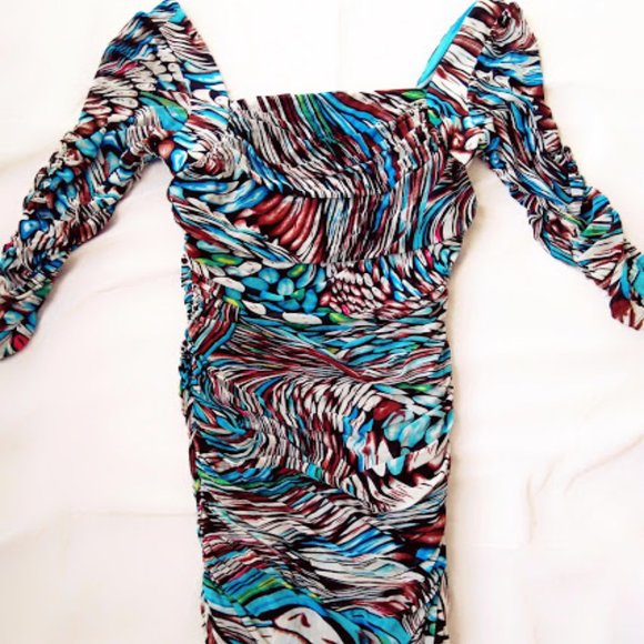 Venus - Frilly Ruched Multi-color Dress - Picture 2 of 3